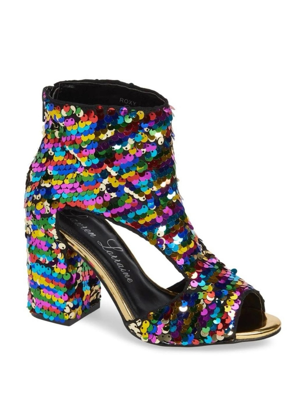 Roxy Multicolor Sequin Open-Toe Block Heel